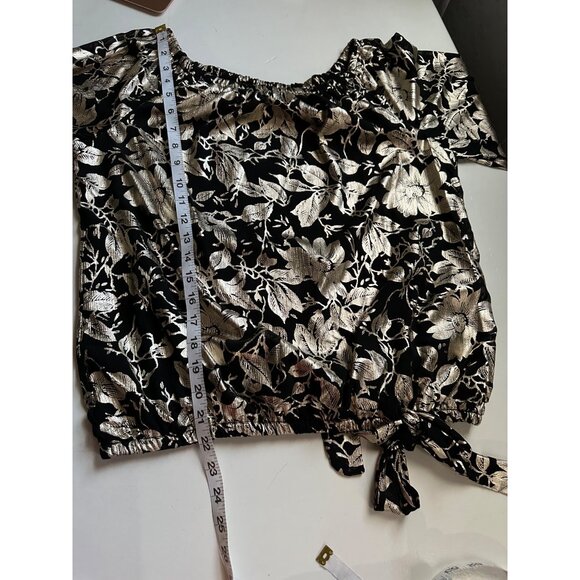 MST Women's Floral Metallic-Chiffon Balloon-Sleeve Top Size M NWT - Picture 6 of 7